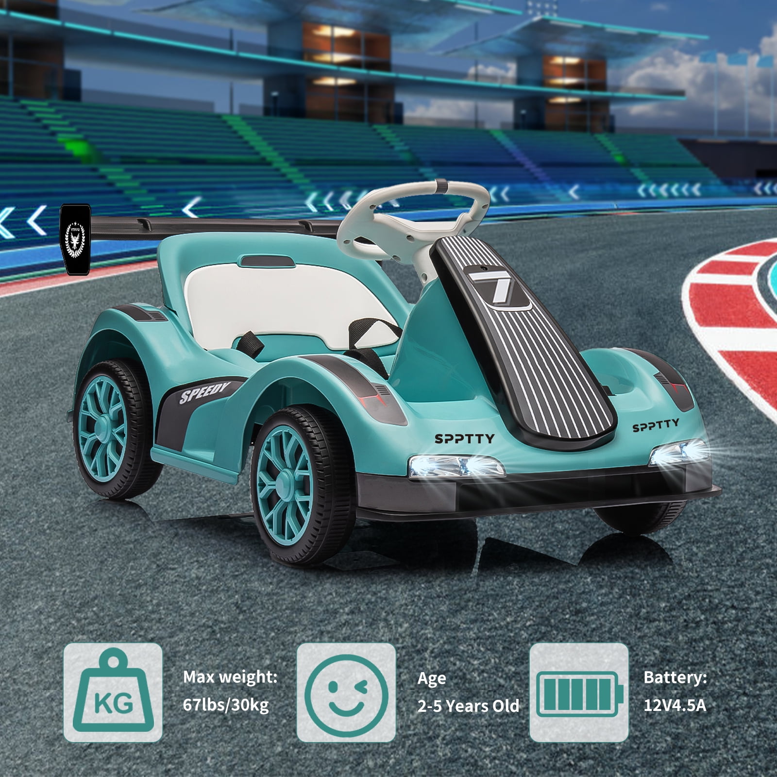 Electric Go Kart 12V Battery Powered Pedal Go Karts for 3+ Kids Electric Vehicle Car Racing Car for Boys Girls with Bluetooth and Remote Control,Green